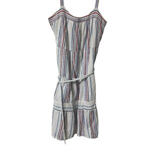 GAP Multicolor Striped linen lightweight Dress red white blue size medium tie